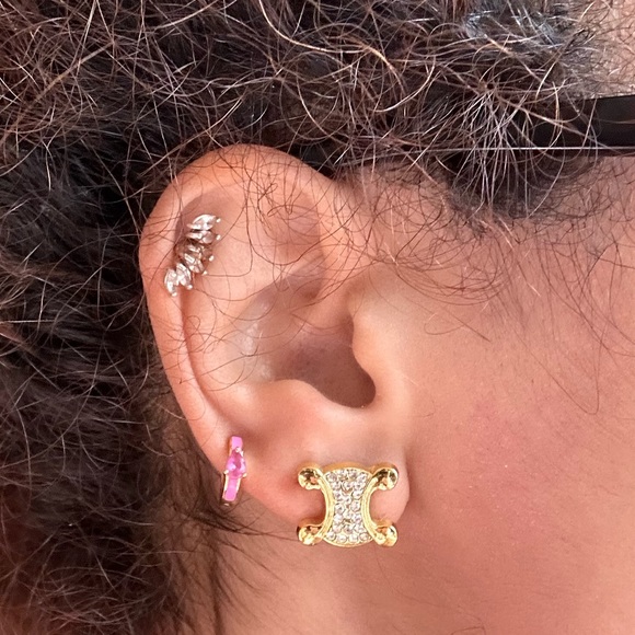 Celine Gold Crystal Metal Buttons Turned into Earring Studs Macadam Triomphe - Picture 7 of 16